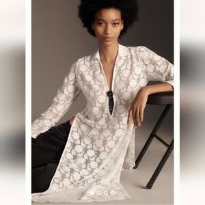 NEW Anthropologie Long-Sleeve Sheer Lace Pullover Top Ivory Womens Size SMALL